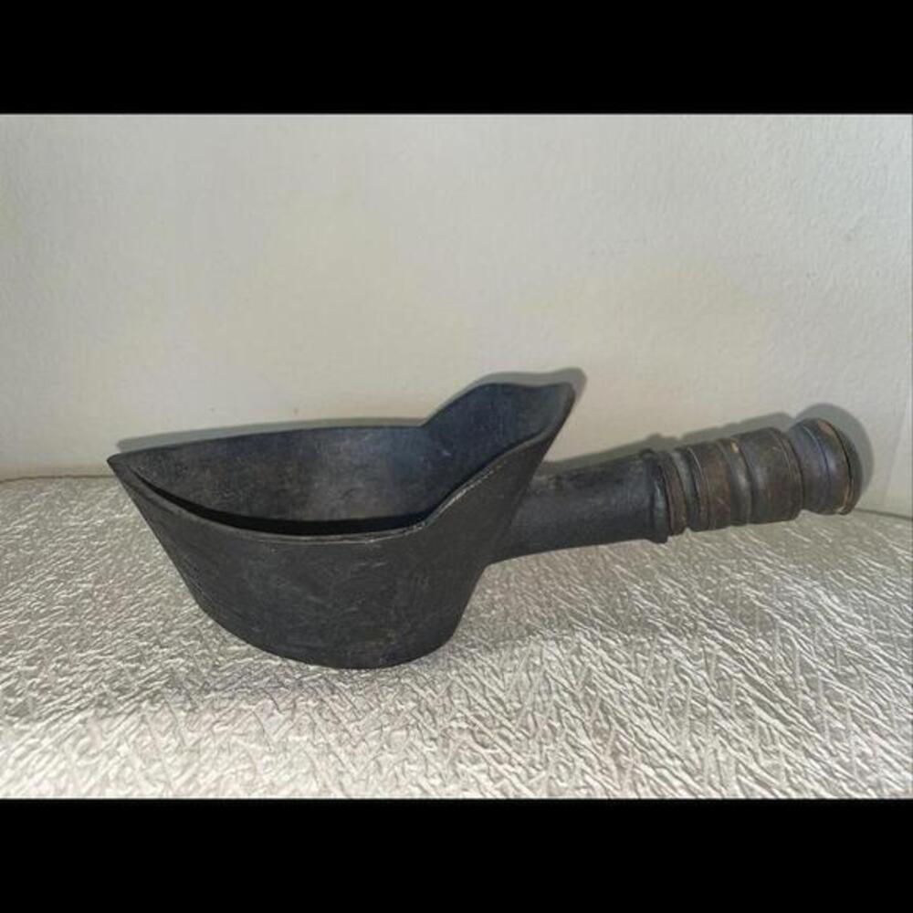 Antique Chinese silk iron scoop Wooden Handle Brass End